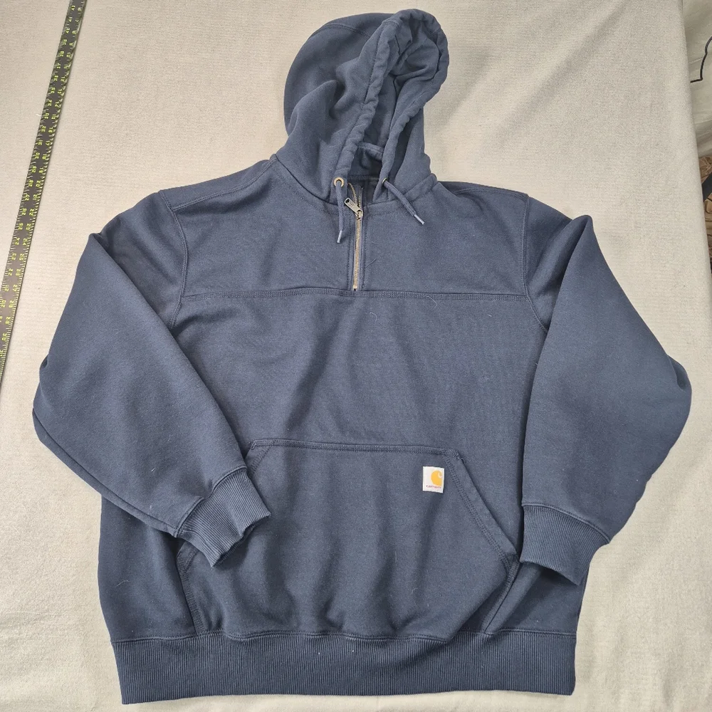 Carhartt Men's XXL Rain Defender Loose Fit Heavyweight Quarter-Zip Hoodie Blue - Picture 2 of 12